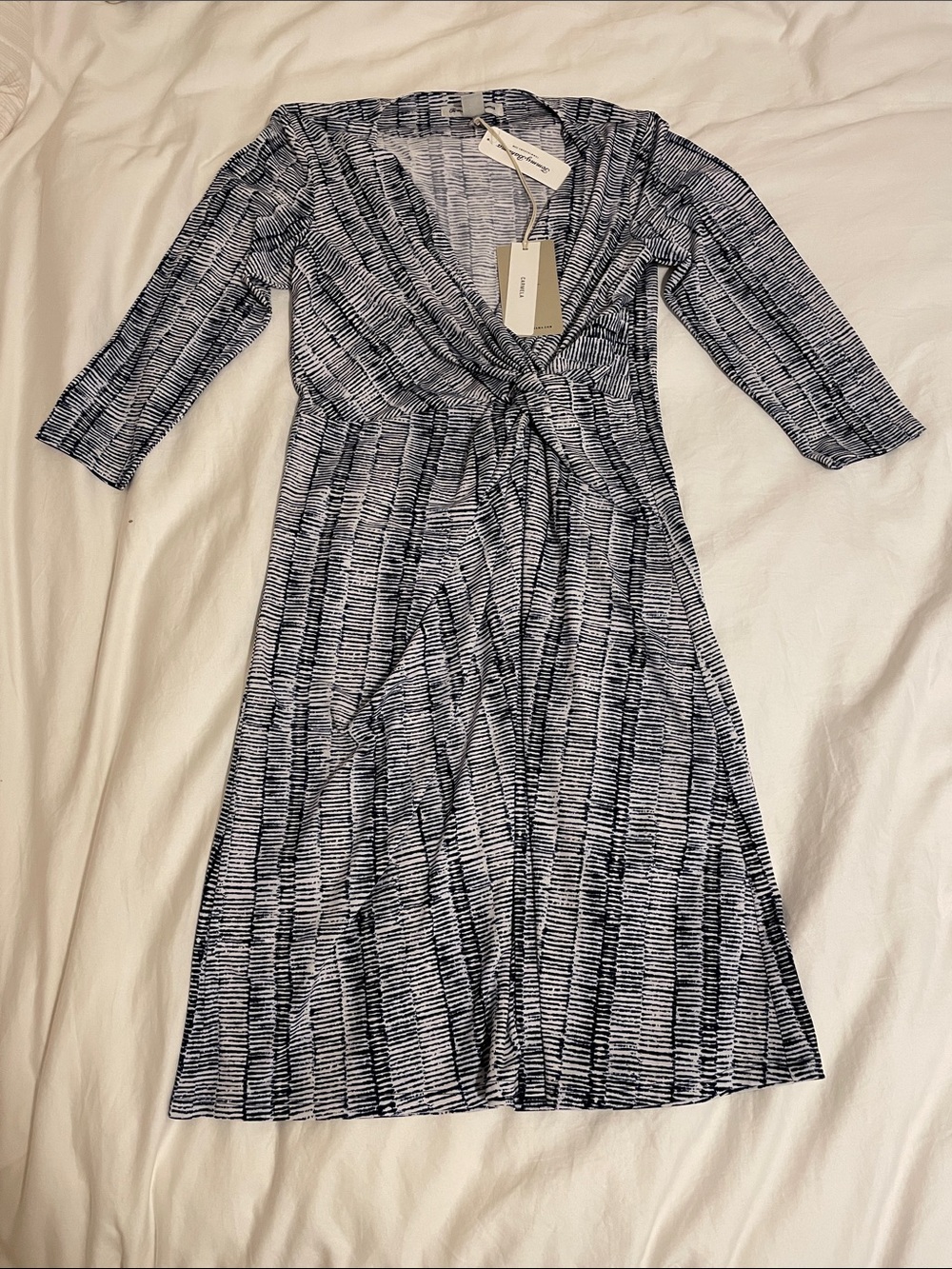 Tommy Bahama Navy & White Striped Wrap Midi Dress